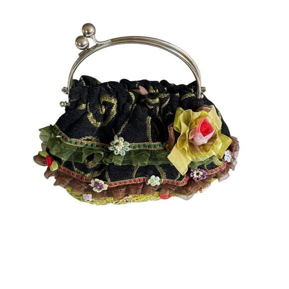 Embroidered Ribbon Rose Lace Appliques Unique Evening Bag - Picture 5 of 8